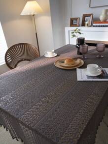 Bubaba 1 件黑色和灰色几何蕾丝餐垫，复古波西米亚风农舍风格镂空几何蕾丝尼龙餐垫，带黑色流苏，适合卧室、厨房、餐厅、厨房、餐厅、派对、节日、所有季节的家居装饰 - 黑色 - 查看 9