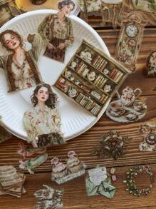 25pcs/Pack Retro Figure Landscaping Stickers - Girls Profession Series, Sewing Lady, For Scrapbooking, Journal Decoration, PET Material Back To School