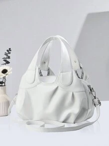 Bolso clásico de unicolor PLANEE para mujeres de mediana edad, bolso de mano 3 en 1 tipo tote, bolso de hombro y bolso cruzado, bolso de tote de gran capacidad plegable con patrón geométrico, bolso de compras, para vacaciones y viajes, casual, de negocios, el mejor regalo del Día de la Madre - Blanco - Ver 6