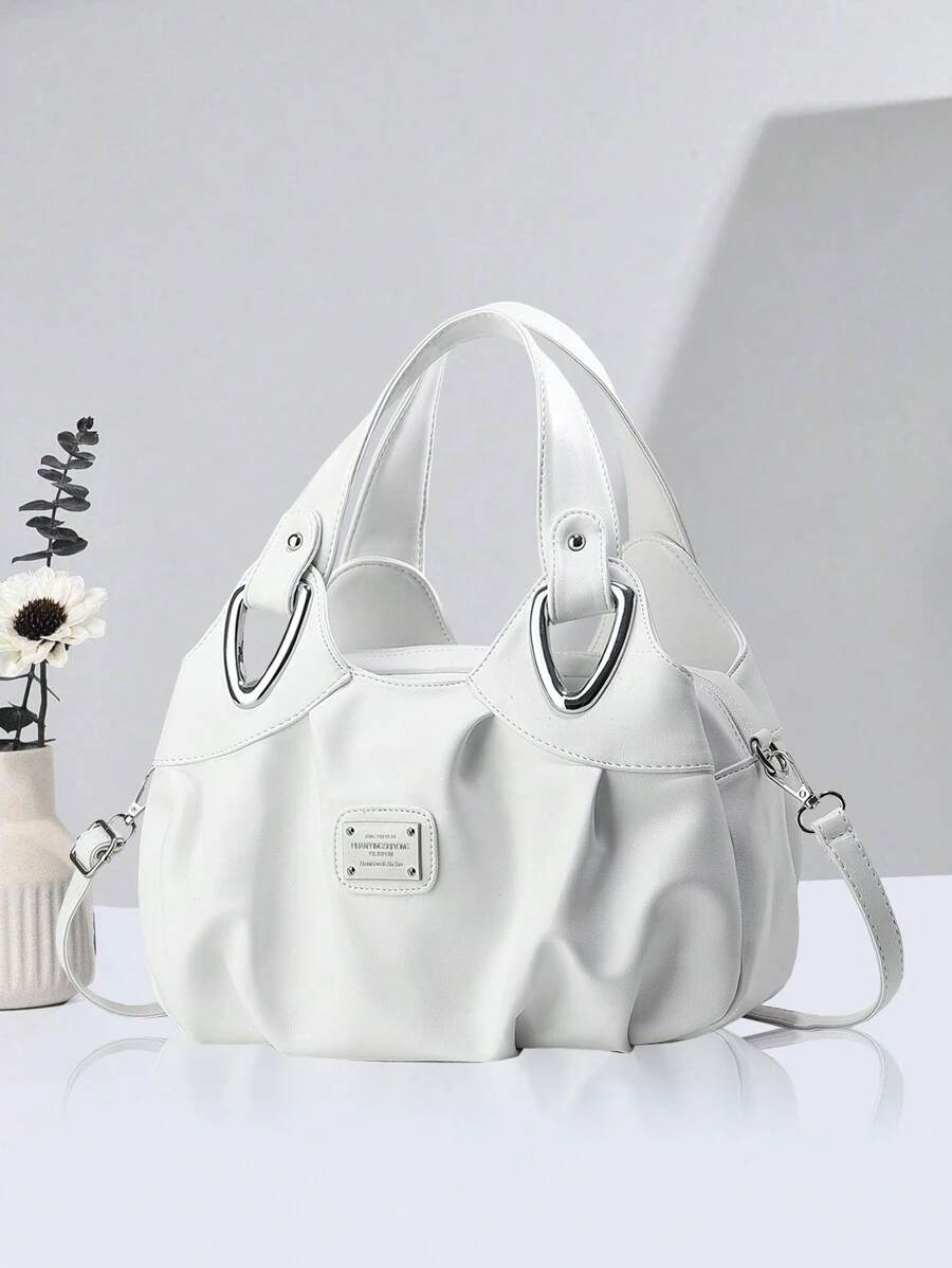 Bolso clásico de unicolor PLANEE para mujeres de mediana edad, bolso de mano 3 en 1 tipo tote, bolso de hombro y bolso cruzado, bolso de tote de gran capacidad plegable con patrón geométrico, bolso de compras, para vacaciones y viajes, casual, de negocios, el mejor regalo del Día de la Madre - Blanco - Ver 1