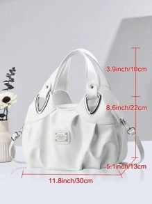 Bolso clásico de unicolor PLANEE para mujeres de mediana edad, bolso de mano 3 en 1 tipo tote, bolso de hombro y bolso cruzado, bolso de tote de gran capacidad plegable con patrón geométrico, bolso de compras, para vacaciones y viajes, casual, de negocios, el mejor regalo del Día de la Madre - Blanco - Ver 2