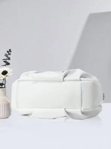 Bolso clásico de unicolor PLANEE para mujeres de mediana edad, bolso de mano 3 en 1 tipo tote, bolso de hombro y bolso cruzado, bolso de tote de gran capacidad plegable con patrón geométrico, bolso de compras, para vacaciones y viajes, casual, de negocios, el mejor regalo del Día de la Madre - Blanco - Ver 7