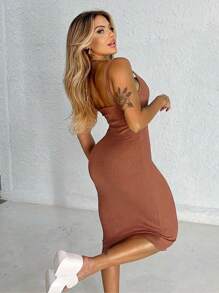 Vestido curto feminino verao canelado ribana premium tendencia - Chocolate - Visão 5