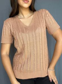 Twinset Coat And Blouse Set Knitting Weave Luxury Fashion Knit V-Neck Winter Plus Size M To GG - Màu be - Xem 7