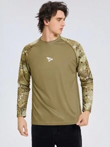 RODEEL Summer Workout Men's Printed Raglan Sleeve Quick Dry Long Sleeve Outdoor Fishing Shirt - Khaki - View 5
