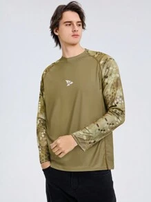 RODEEL Summer Workout Men's Printed Raglan Sleeve Quick Dry Long Sleeve Outdoor Fishing Shirt - Khaki - View 4