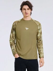 RODEEL Summer Workout Men's Printed Raglan Sleeve Quick Dry Long Sleeve Outdoor Fishing Shirt - Khaki - View 7