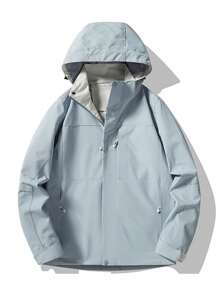新款秋冬软壳女式风衣夹克，防水连帽户外徒步外套 - 霧霾藍 - 查看 1
