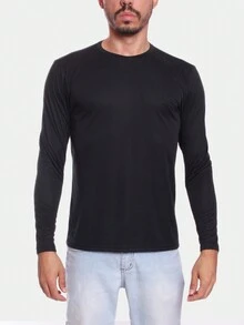 Kit Of 3 Men's Long Sleeve T-Shirts, Second Skin Dry, Plain Gym, Black - 黑色 - 查看 3