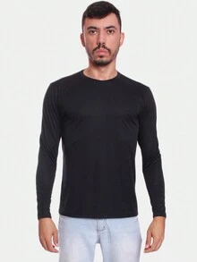 Kit Of 3 Men's Long Sleeve T-Shirts, Second Skin Dry, Plain Gym, Black - 黑色 - 查看 2