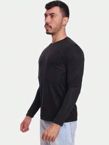 Kit Of 3 Men's Long Sleeve T-Shirts, Second Skin Dry, Plain Gym, Black - 黑色 - 查看 4