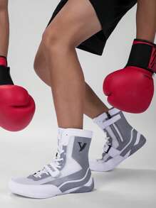 TOLLN Men's High-Top 21cm Zipper Professional Wrestling Shoes, Combat Boxing Boots, Training Shoes For Muay Thai, MMA Fitness Kickboxing Shoes