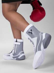 TOLLN Men's High-Top 21cm Zipper Professional Wrestling Shoes, Combat Boxing Boots, Training Shoes For Muay Thai, MMA Fitness Kickboxing Shoes