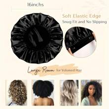 Heatless Hair Curlers For Long Hair With Silk Bonnet, Slouchy Crimper Satin Bonnet Single Layer Elastic Band Silk Sleep Cap Black Soft Adjustable Hair Cap Hair Wrap Large Bonnets For Sleeping. Soft Wave DIY Hair Rollers Styling Tool For Overnight No Heat Curling Rod Headband For Women And Girls