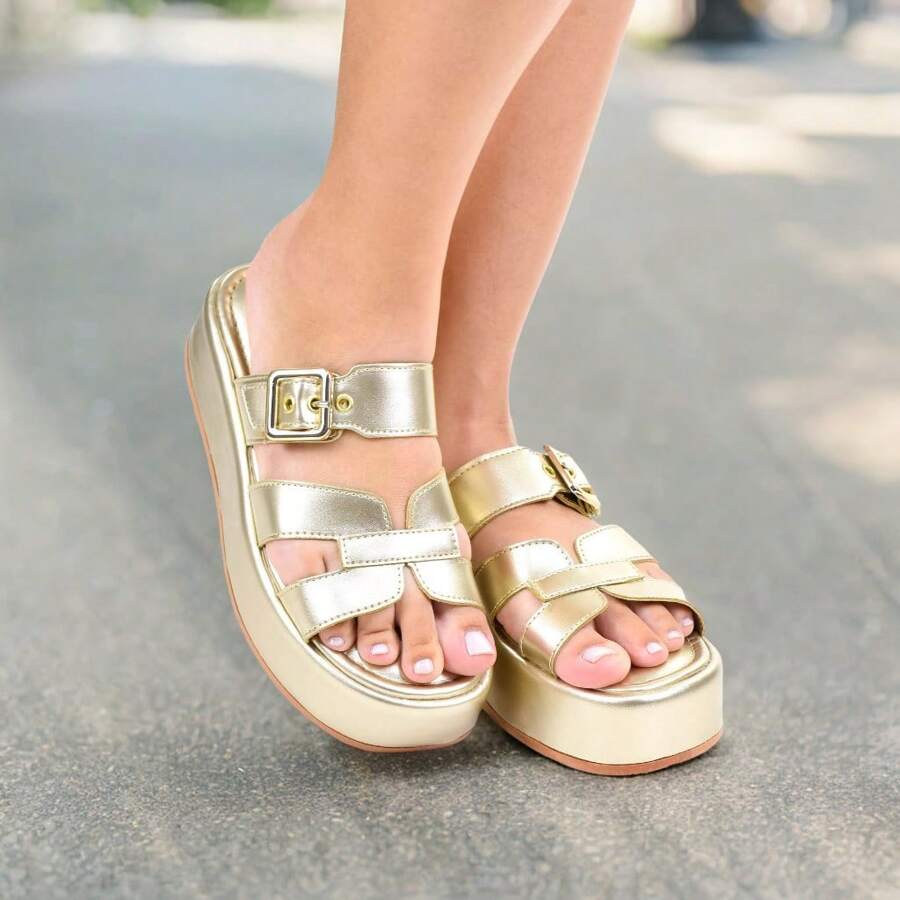 Women's Platform Sandal Model H With Adjustable Buckle - Vàng - Xem 1