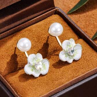 1pc Flower Shaped Earrings, Minimalist Elegant Style, Detachable Design Suitable For Daily, Dance Party, Gift Valentines