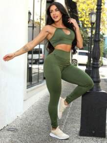 Women's Leggings With Ruched Butt Lifting High Waist Fitness Gym Pants - 軍綠色 - 查看 3