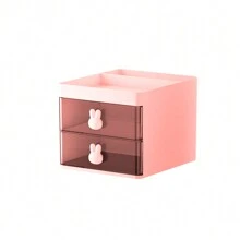 1 pièce Organiseur de bureau charmant thème lapin avec 2 tiroirs transparents - Boîte de rangement en plastique durable pour fournitures de bureau et articles divers, idéal pour la décoration de la maison et du bureau, fournitures scolaires, cadeau de fête, cadeau de Noël, rentrée scolaire, fournitures scolaires, trousse à crayons, sac d'école