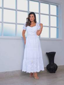 Plain Midi Dress - trắng - Xem 3