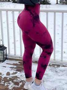 Mallas de entrenamiento de verano con estampado tie-dye, de cintura alta y sin costuras, que levantan el trasero, para yoga y gimnasio, para mujeres