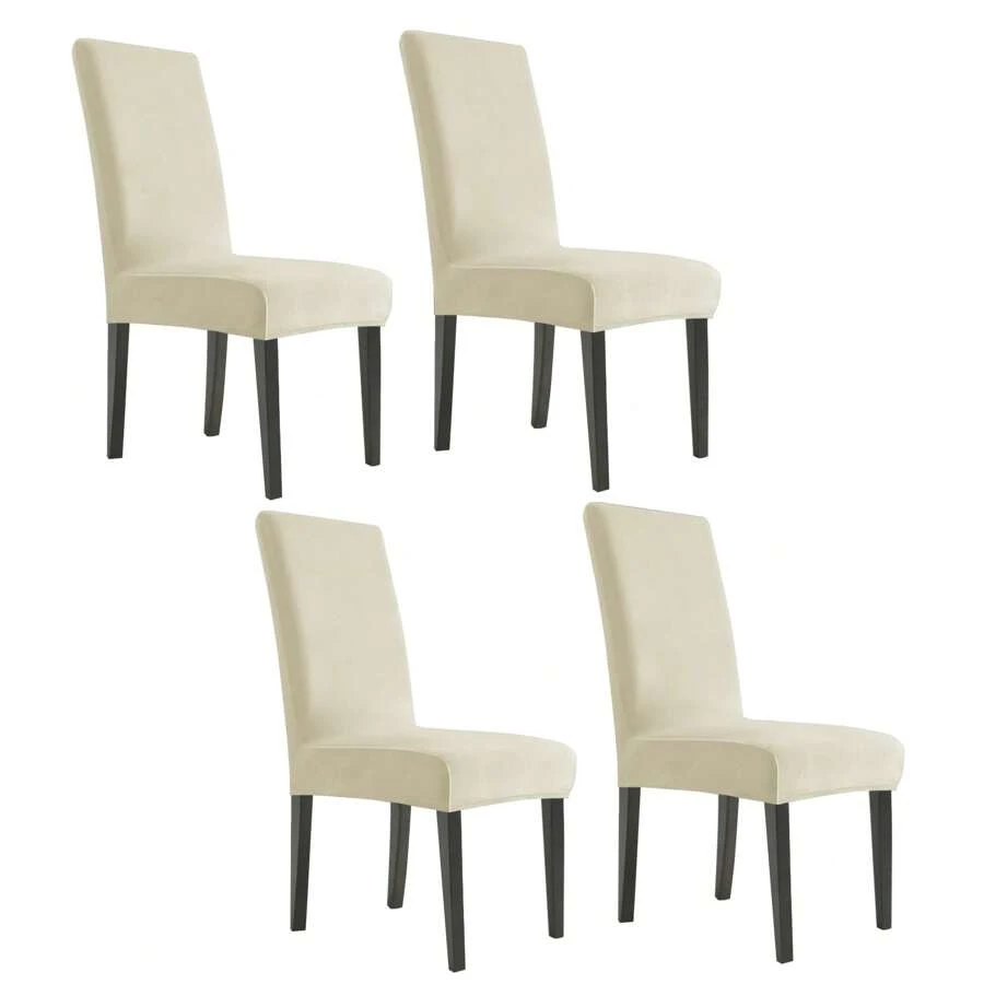 YSTYLE 4-Piece Velvet Back Chair Cover, Universal Chair Cover, Elasticised Scratch-Proof Cat Chair Cover, High Back Chair Cover, Living Room Chair Cover - Beige - View 1