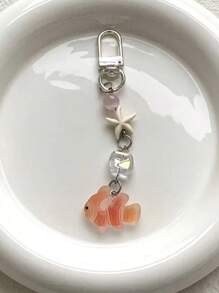 1 pieza Lindo y creativo llavero con cuentas de pez y estrella de mar, correa para teléfono móvil, colgante de bolso, adecuado para uso diario y como regalo