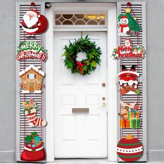 1 Juego de Calcetines Navideños Festivos con Muñeco de Nieve para Colgar en la Puerta - Decoración Colorida Colgante para Fiestas, Paisaje Invernal y Decoración Navideña - Fácil de Colgar y Reutilizable, Navidad