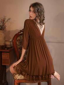 1 Stück elegantes Loungewear für junge Frauen mit tiefem V-Ausschnitt und Unifarbe, schulterfreie, stilvolle Freizeitkleidung für Zuhause, Urlaub
