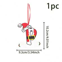 1 件圣诞主题 DIY 26 个字母挂饰，木制装饰，圣诞帽红色字母袜子，适用于圣诞树装饰，DIY 名称。可书写。，圣诞节 - 彩色 - 查看 11