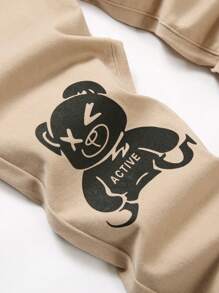 Teen Boy Casual Slogan & Cartoon Bear Print Denim Jeans - Khaki - View 3