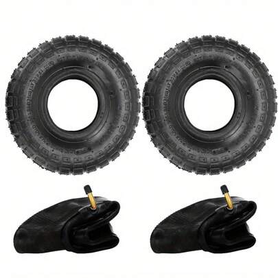 2Pcs Tyre And Innertube 4.10/3.50-4 Heavy Duty Pneumatic Rubber Wheel Double Thickness Inner Outer Tubes Tire Set Replacement Tyre For Wheelbarrows Sack Truck Hand Trolley Cart