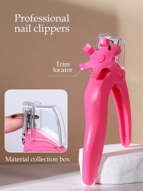 1pc Rose Red Professional Stainless Steel Nail Clipper With Nail Clipping Catcher, Rotary Acrylic Nail Trimmer, For Nail Salon And Home Use