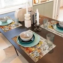 Bộ 4 miếng lót đĩa in họa tiết kẻ caro, chấm bi và lá bí ngô, kích thước 13x19 inch, thích hợp để trải bàn, trang trí bàn bếp và tiệc trong nhà, mùa thu - Nhiều màu - Xem 7
