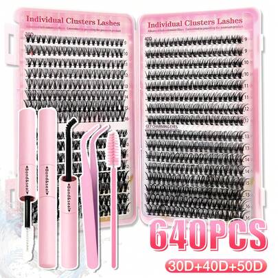 Bộ 640 sợi mi giả, dung lượng lớn, độ cong 30D+40D+50D D-Curl, độ dày 9-16mm, tự làm mi giả, vẻ ngoài tự nhiên, dày và dài, siêu mềm và nhẹ, có thể tái sử dụng. Bộ dụng cụ nối mi bao gồm dụng cụ trang điểm, keo, nhíp và cọ, thích hợp sử dụng tại nhà hoặc ngoài trời, phù hợp cho cuộc sống hàng ngày, đám cưới, hẹn hò, tiệc tùng, lễ hội âm nhạc, Halloween, v.v.