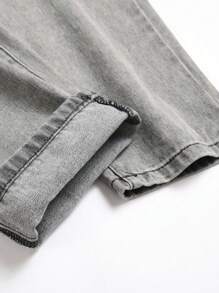 Men Ripped Letter Embroidered Fashionable Casual Jeans - Grey - View 5