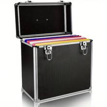 Vinyl Record Storage 12" LP Case Album Collection DJ Carry Storage Cases Lockable Box LP Case Vinyl Record Storage Carry Box Holds Up To 50pcs Albums Record Collection Chest (Black) - Black - View 1