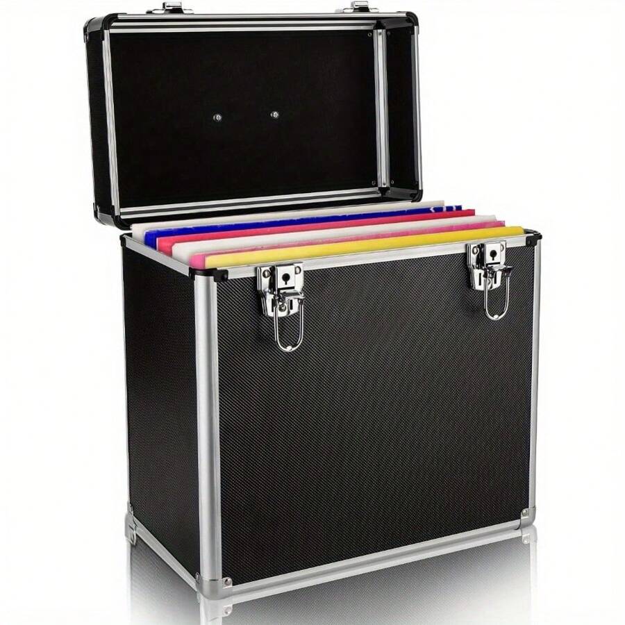 Vinyl Record Storage 12" LP Case Album Collection DJ Carry Storage Cases Lockable Box LP Case Vinyl Record Storage Carry Box Holds Up To 50pcs Albums Record Collection Chest (Black) - Black - View 1