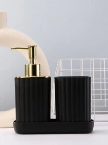 3 Pieces Electroplated Black Gold Set Soap Bottle Mouthwash Cup Tray Bamboo Lid Bathroom Accessories Home Bathroom Decor Summer Back To School