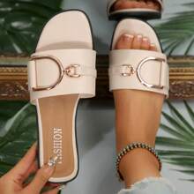 New Stylish Women Flat Sandals - Beige - View 9