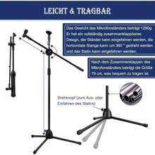 Mikrofonständer 2 in 1 Dual-Use boden Mikrofonstativ mit 2 Mikrofonklemmen Schwenkarm und Adapter 73-175cm Höhenverstellbar Dreibeiniger Mikrofonständer für Bühnentreffen Live-Sprache - Variante1 - Übersicht 6