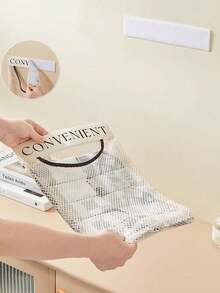 1 pieza Perchero para bolsas de plástico, perchero de malla elástica con gancho y bucle montado en la pared, perchero de almacenamiento de bolsas con pinzas reutilizables, organizador de almacenamiento montado en la pared para diferentes bolsas de plástico, organizador y almacenamiento de cocina - Multicolor - Ver 4