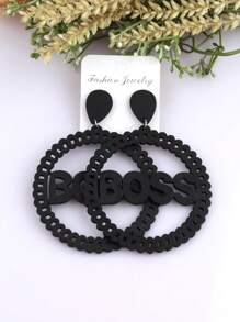 1 Pair 7cm Wooden Round Letter Earrings, BOSS Wooden Earring Studs Vintage Jewelry Accessory, DIY Craft Club Gift