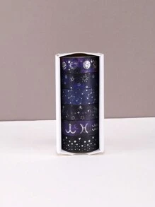 12/6rolls/Box Galactic Splendor Star Washi Tape,Scrapbook Supplies Tape Dispenser Washi Tape,Starry Sky Bronzing Washi Tape Set With Dream Planet Design(0.59*78.74in) Back To School