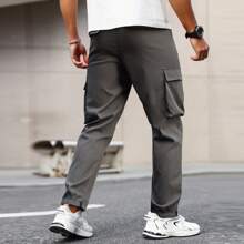 1pc Men's Casual Gray Drawstring Multi-Pocket Cargo Pants, Suitable For Spring & Autumn - Grey - View 4