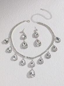 3 Piezas Conjunto De Joyería De Moda Para Mujeres De Boda Con Borlas, Aretes Y Collar De Diamantes De Imitación, Accesorios De Moda Para Fiestas De Lujo