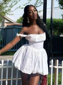 Women Summer Solid Color Pleated Casual Spaghetti Strap Mini Dress - White - View 3