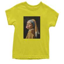 Girl With A Pearl Earring Bubble Gum Contemporary Art Youth T-Shirt - 黃色 - 查看 11