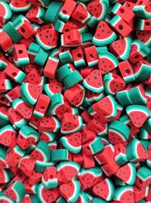 25 Pcs Fimo Interlayer Butterfly Bear Heroes Fruits Sweets Heart And Others Beads Jewelry - 西瓜 - 查看 2