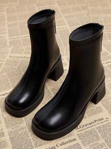 Botas de tobillo negras con cremallera, suela de tick y puntera redonda, para mujer, primavera/agosto 2025 - Negro - Ver 1