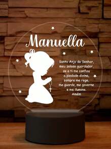 Luminária Anjo, Anjinha terço, Menina, Oração - 7 Cores - Abajur LED - Nome Personalizado - Luminosos em Acrílico cristal. - Menina - Visão 1